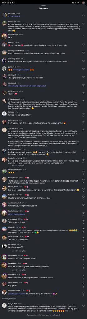 Screenshot of Instagram comments